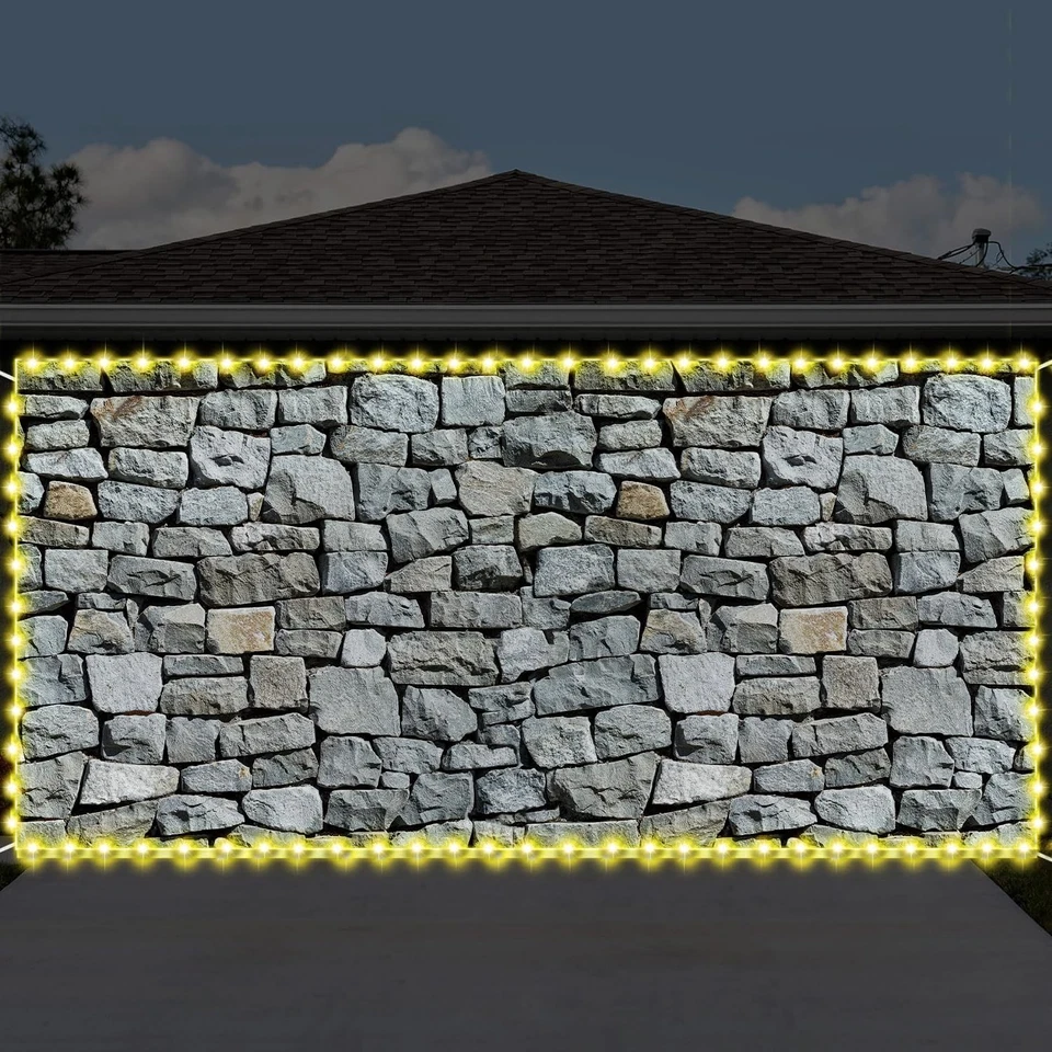 Telón de fondo de pared de piedra grande para puerta de garaje telón de fondo vintage gris roca pared fotografía... Foto 4 de 4