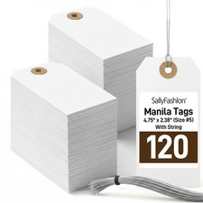 SallyFashion 120 Pack White Shipping Tags with Wire, 4-3/4" x medium,