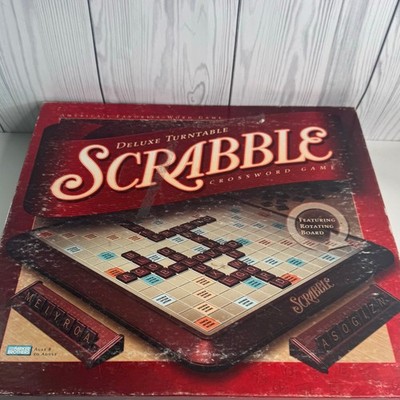 Hasbro SCRABBLE Deluxe Classic Edition With Rotating Board Wood Cabinet Complete