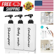 Shampoo and Conditioner Dispenser Set of 3, 21oz Modern Refillable Shampoo Pu...