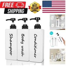 Shampoo and Conditioner Dispenser Set of 3, 21oz Modern Refillable Shampoo Pu...