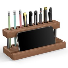 Wooden Pen Holder for Desk, Solid Wood Pen Display Stand with 9 Slots
