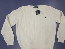 New  Vintage Polo Ralph Lauren Cable Knit White Sweater Men's XL
