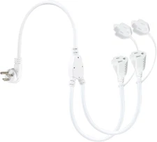 2FT Outdoor Power Extension Cord 2 Way Splitter - White Flat Wall Plug Short 3 P