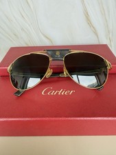 Authentic Cartier Santos Aviator Sunglasses Gold Silver / Green Lenses 16-55 R17