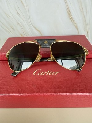 Authentische Cartier Santos Pilotensonnenbrille gold silberfarben/grüne Gläse...