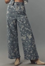  New Anthropologie Pilcro High-Rise Wide-Leg Jeans Floral Size 32