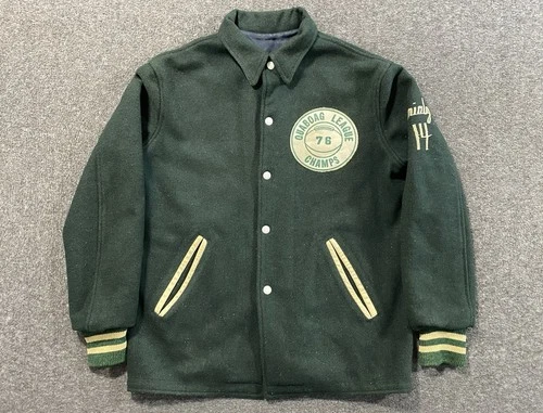 Vintage 70s Varsity Jacket Mens Small Green Wool Preppy Quaboag League Champs video thumbnail