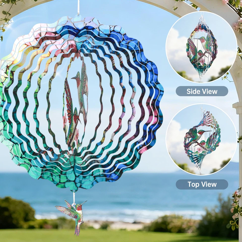 Colibrí Giratorio de Viento Colgante Esculturas de Viento, Hilanderos de Viento para Patio Jardín Foto 4 de 4