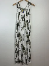 Sunny Island Hawaii Dress Womens One Size Tropical Smocked Midi White Floral NWT