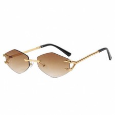 Hexagon Rimless Gold Frame Stylish Light Brown Gradient Tinted Lens Sunglasses