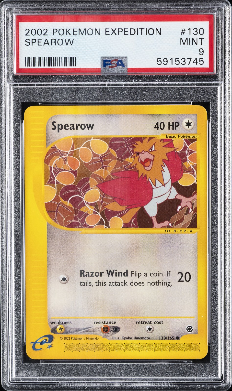 2002 POKEMON EXPEDITION #130 SPEAROW PSA 9