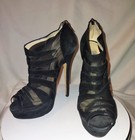 Jimmy Choo Kerfield SZ 38 Black Suede Mesh Platform Booties Peeptoe Shoes Heels 