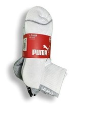 PUMA SOCKS BOYS X6 - HI QUARTER 263 - WHITE GREY - LARGE SHOE 4-9.5 - 6 PACK