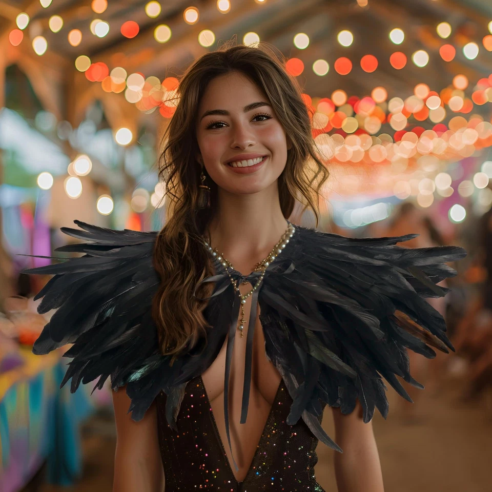 Mantón gótico de plumas negro disfraz victoriano encogerse de hombros para Halloween Juegos con disfraces Foto 2 de 4