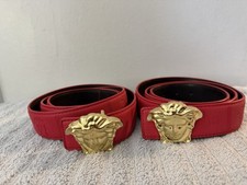 Versace Red Dress Belt Gold Medusa Buckle Men's Designer