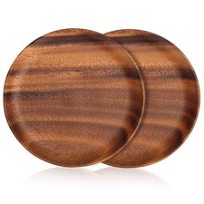 Ayiaren 12 Inch Best Acacia Wooden Dinner Plates Set of 2, Round Wood Serving Tr