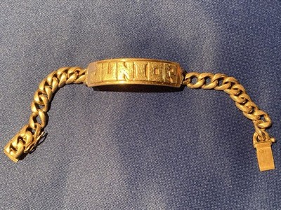14k Yellow Gold Engraved ID Curb Link Bracelet, Rectangle Plate, Lobster