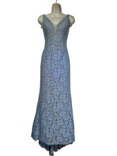 Jovani Sleeveless Laced Fitted Long Formal Dress 48994 Size 0 Nude Baby Blue