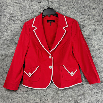 Escada Women's Red White Contrast Trim Blazer Jacket Size 42