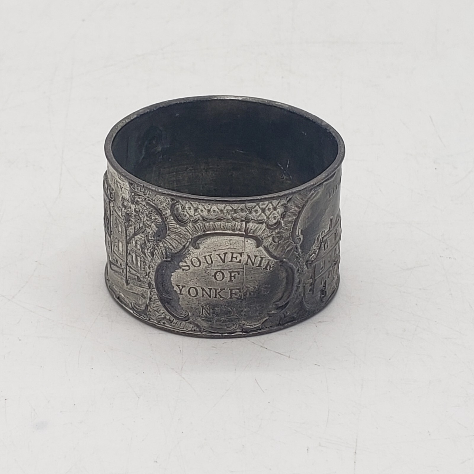 Vintage Souvenir Of Yonkers NY Napkin Ring Pewter Public Library Mandor