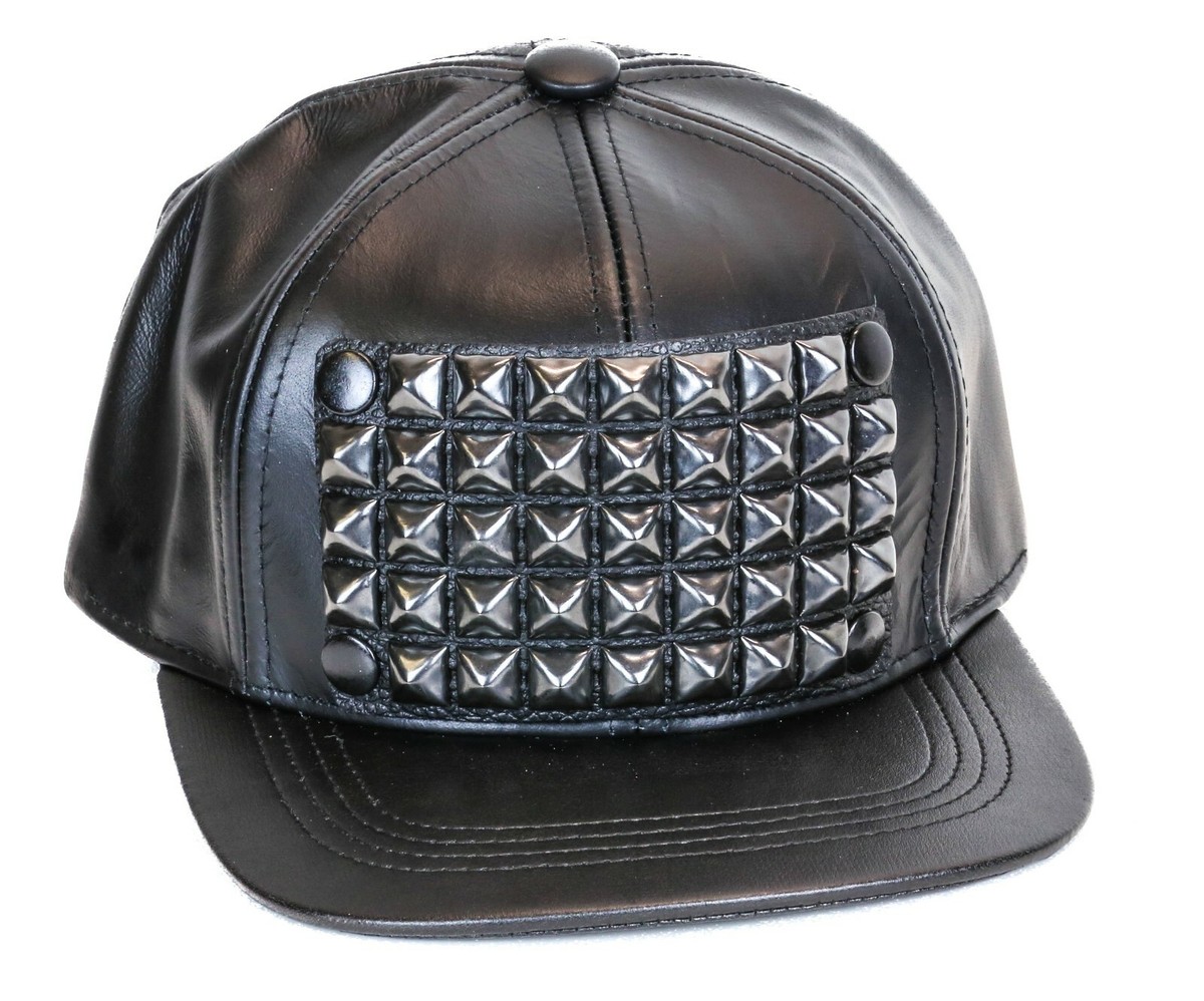 black Studded Pyramid VEGAN Leather Hat Made USA Premium Quality