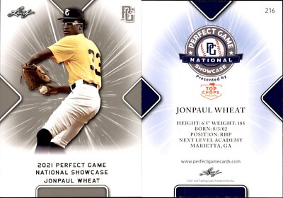 JONPAUL WHEAT 2021 LEAF PERFECT GAME NATIONAL SHOWCASE ROOKIE CARD #216