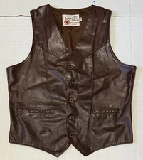 SEARS - THE LEATHER SHOP - Men's Vintage Brown Leather Lined Vest - Size 42 Tall