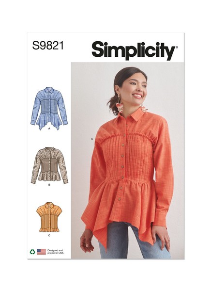 Simplicity 9821 Misses Bluse & Top NäHen Muster GrößEn 6-14 & 16-24 FäHigkeit:-image