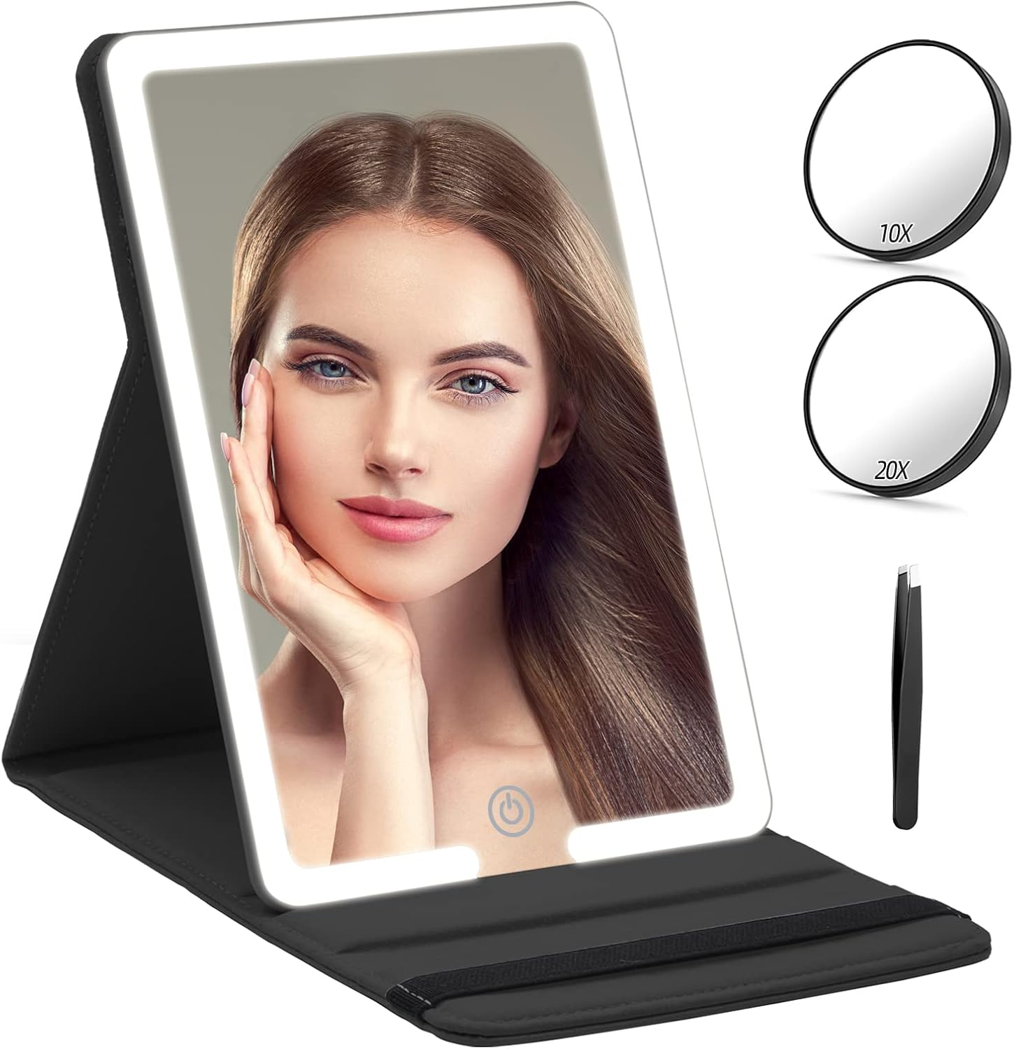 10X/20X Magnifying LED Makeup Mirror with PU Leather Frame-image