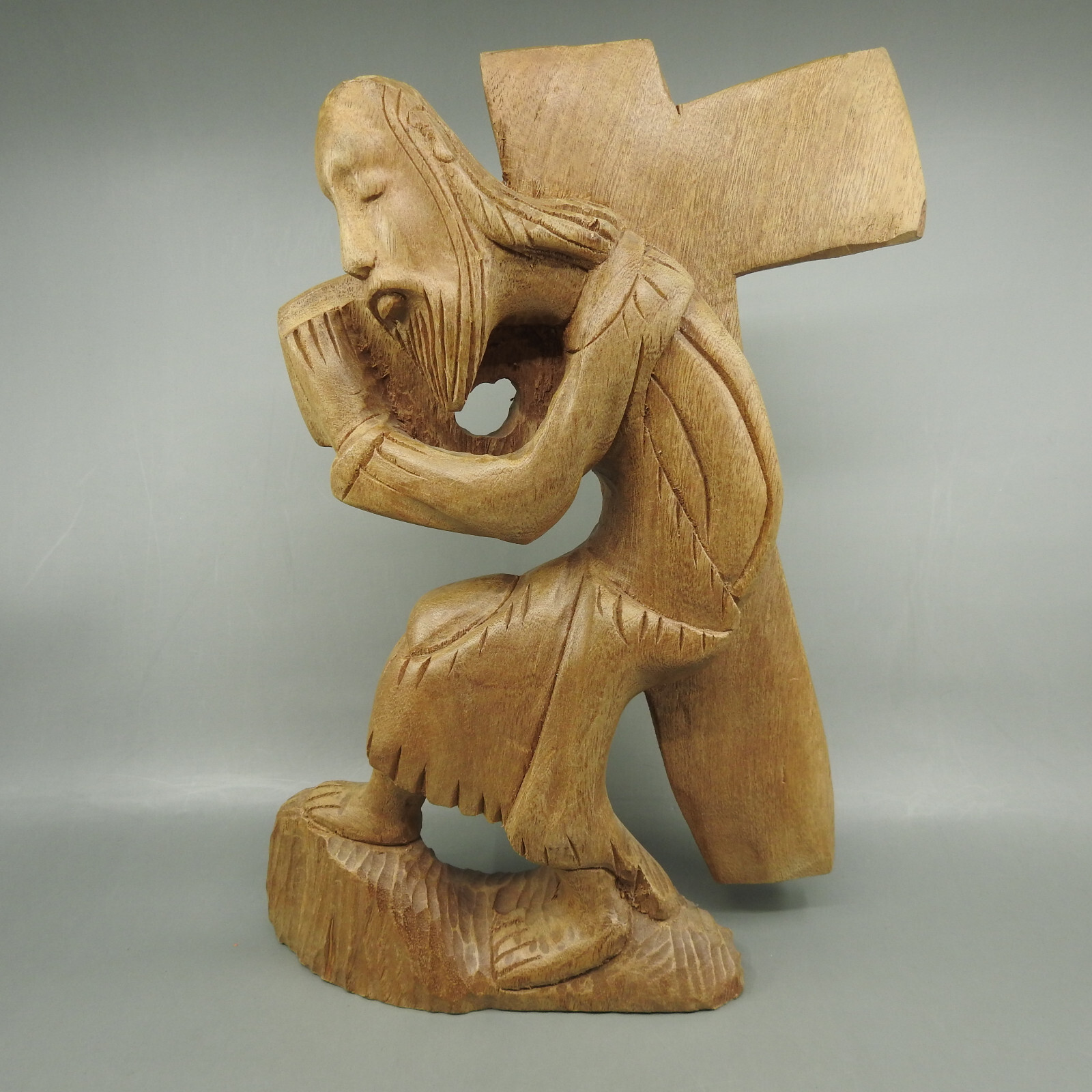 Jesus Christ Hand Carved Wood Wooden Figure Statue Carrying Carry Cross Carving