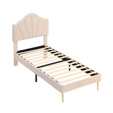 3ft Single Bed Frame Upholstered Platform Bed with Headboard Velvet Fabric