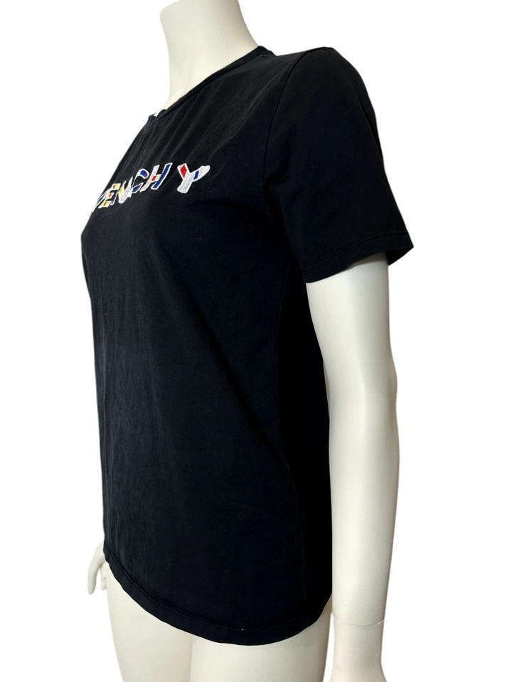 Camisa de manga corta de algodón negra bordada con logotipo de Givenchy Spellout para mujer mediana Foto 2 de 4