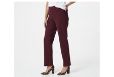 Susan Graver Petite Ponte Straight Leg Pull-On Pants A297711 Deep Claret XXS