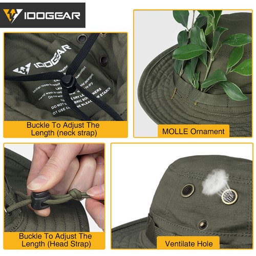 IDOGEAR Táctico Boonie Sombrero Pesca Sombrero Senderismo Sombrero Campamento Ajustable MOLLE Equipo - Imagen 15 de 32