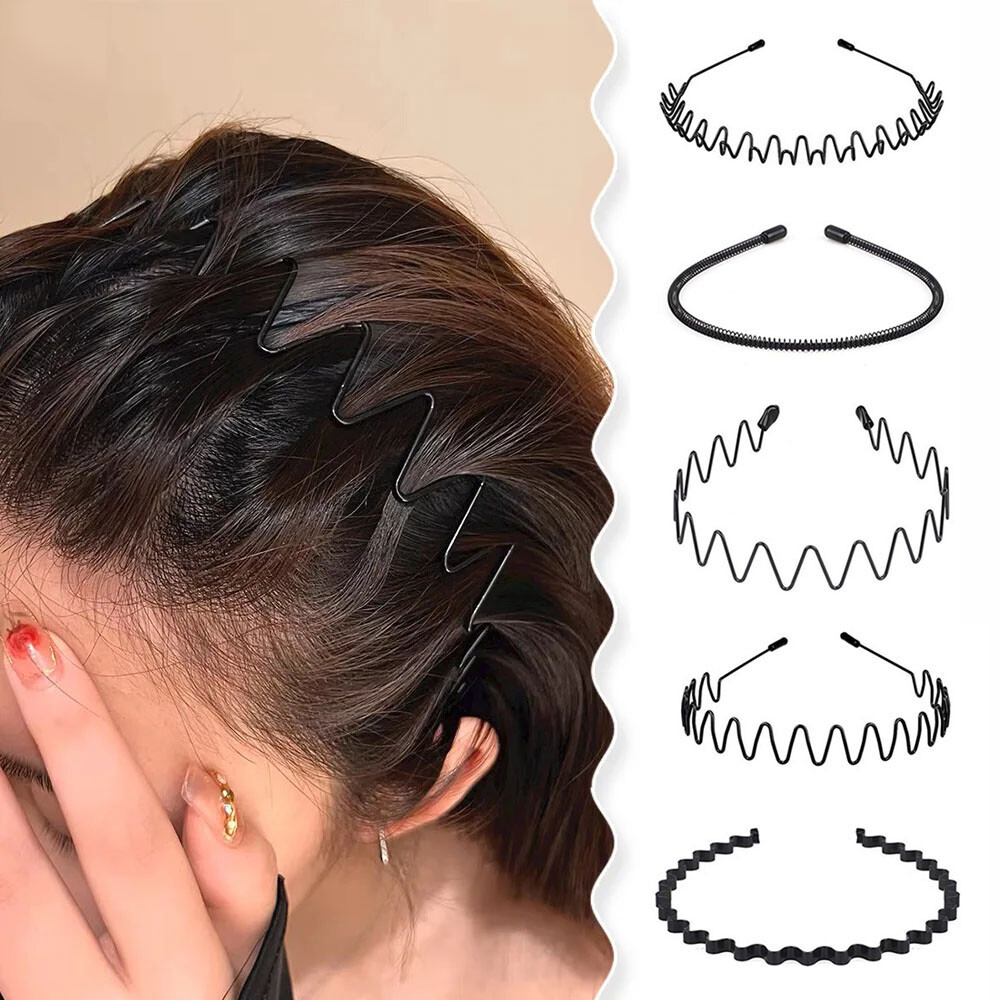 Metal Hair Headband Wave Style Hoop Band Comb Sports Hairband Men Women  5/6Pcs