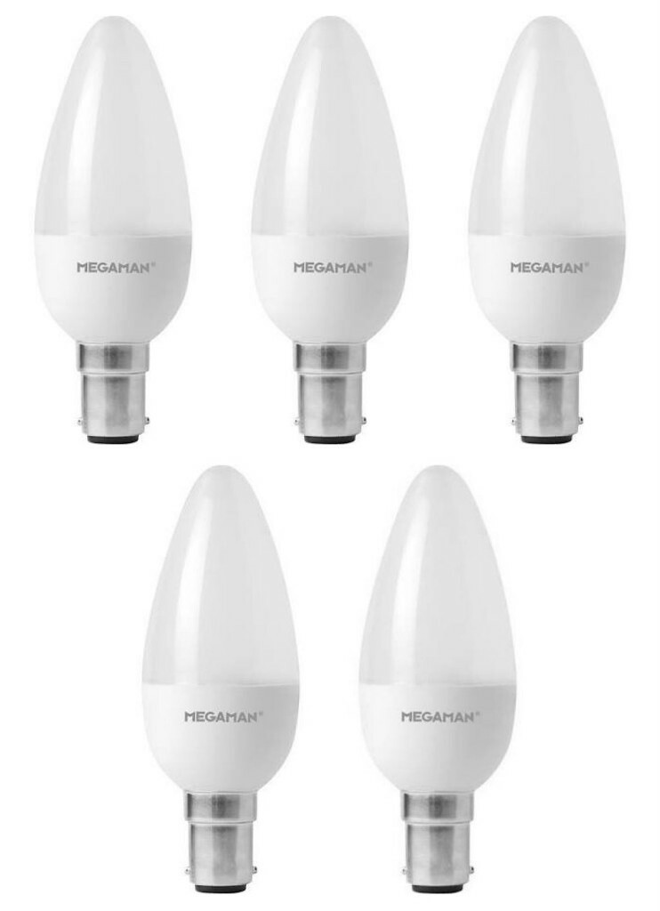 5 x Megaman 143312 LED Candle Light Bulbs Opal B15 SBC 2800K Warm White - 4.9 W