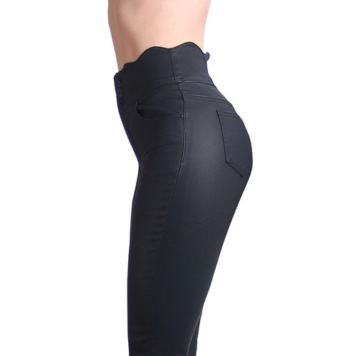 Pantalone donna skinny effetto pelle vita alta lucido push up slim fit elasticizzato - Foto 2 di 5