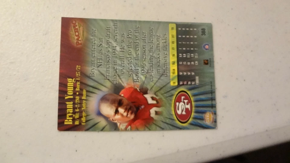 1998 PACIFIC # 388 BRYANT YOUNG FOOTBALL CARD - Image 2 of 2