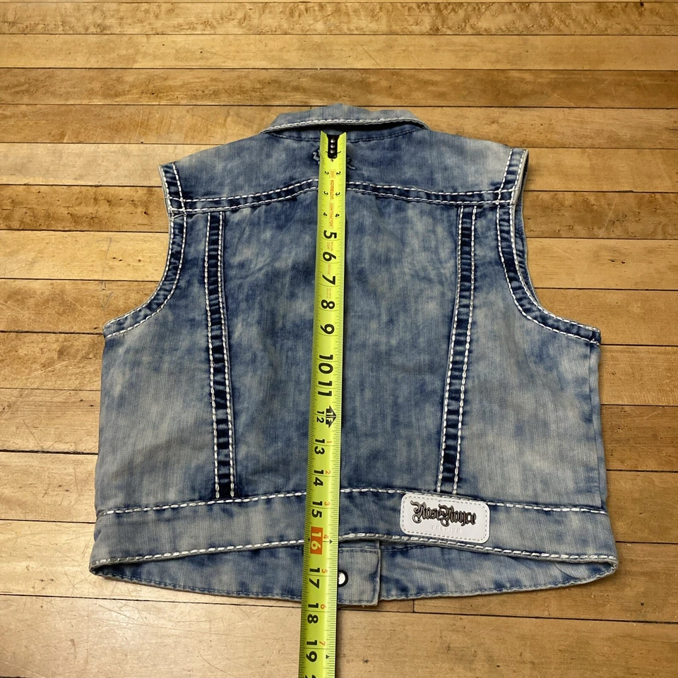 Chaleco sin mangas de mezclilla pequeño Rose Royce para mujer punto grueso lavado ácido Jackie Foto 4 de 4