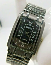 Ensemble Gray Matte Shiny Rectangle Case Black Stretch Band Watch