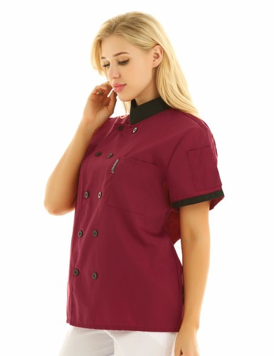Unisex Chef Coat Double-Breast Short Sleeve Cook Jacket Kitchen Uniform Dress - Picture 30 of 140