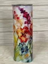 20 oz floral insulated tumbler with lid and straw, Flower tumbler gift for her