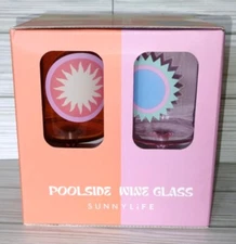 SunnyLife Poolside Plastic Wine Glasses 4 in Package Sunburst Design New in Box