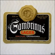 Gambrinus Lager Czech Beer Label (BL6)
