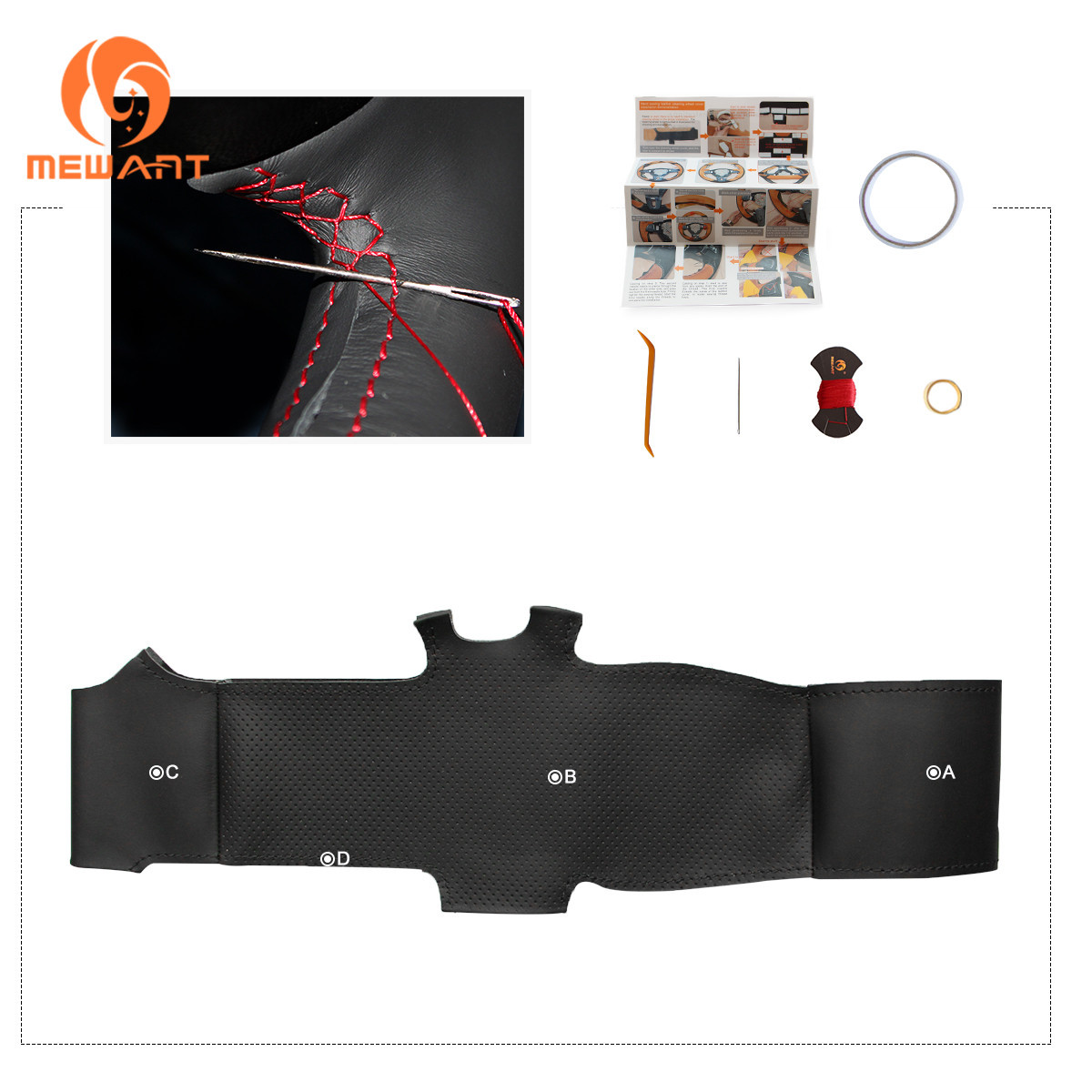 Black Artificial Leather Steering Wheel Cover for Ford Fiesta Ecosport