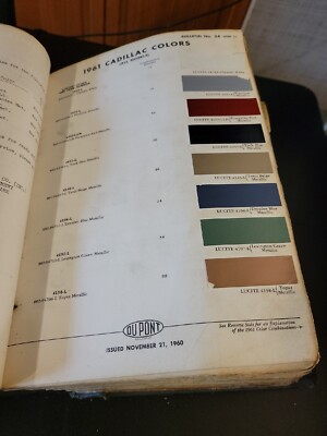 1961 DUPONT CADILLAC COLORS ALL MODELS PAINT CHIP SWATCH SHEET BULLETIN NO 24