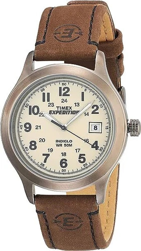 Timex T49870 Men's Expedition Metal Field Brown Leather Strap Watch