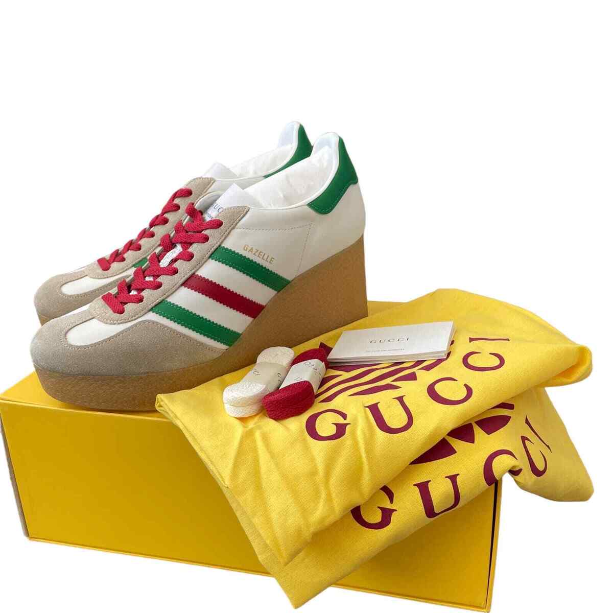 Adidas x Gucci Wedge Gazelle Platform Sneakers in White Adidas x Gucci Wedge Gazelle Platform Sneakers in White