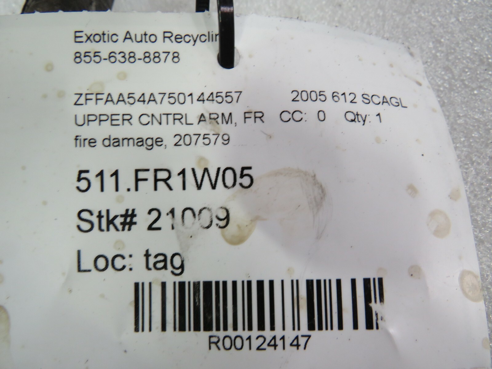 Ferrari 612 Scaglietti, Front Upper Control Arm, Used, Fire Damage, P/N 207579